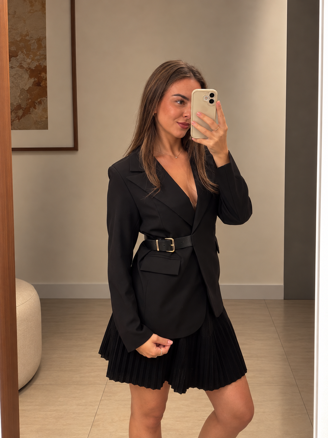 VICTORIA eleganten blazer s pasom - črn