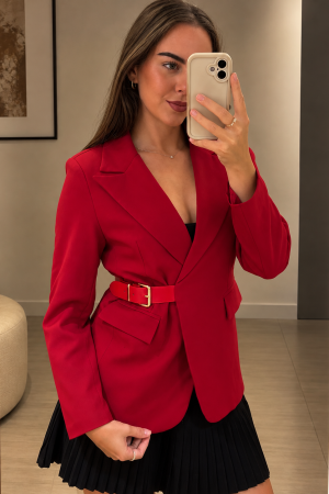 VICTORIA eleganten blazer s pasom - rdeč