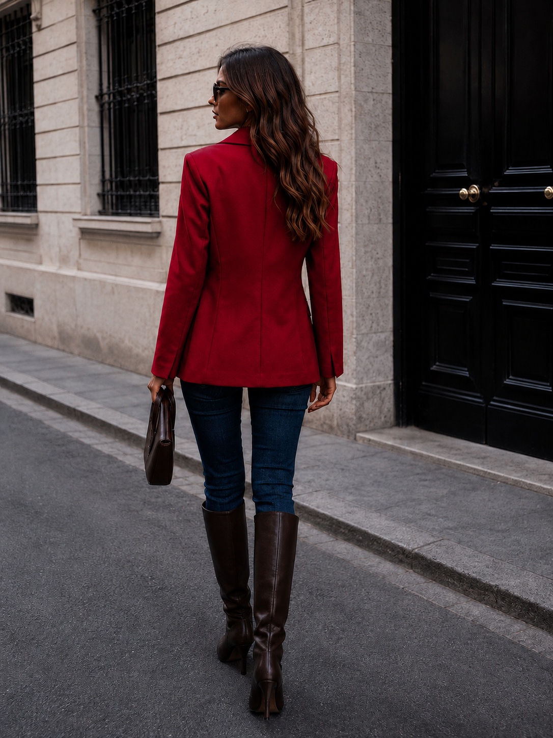 VICTORIA eleganten blazer s pasom - rdeč