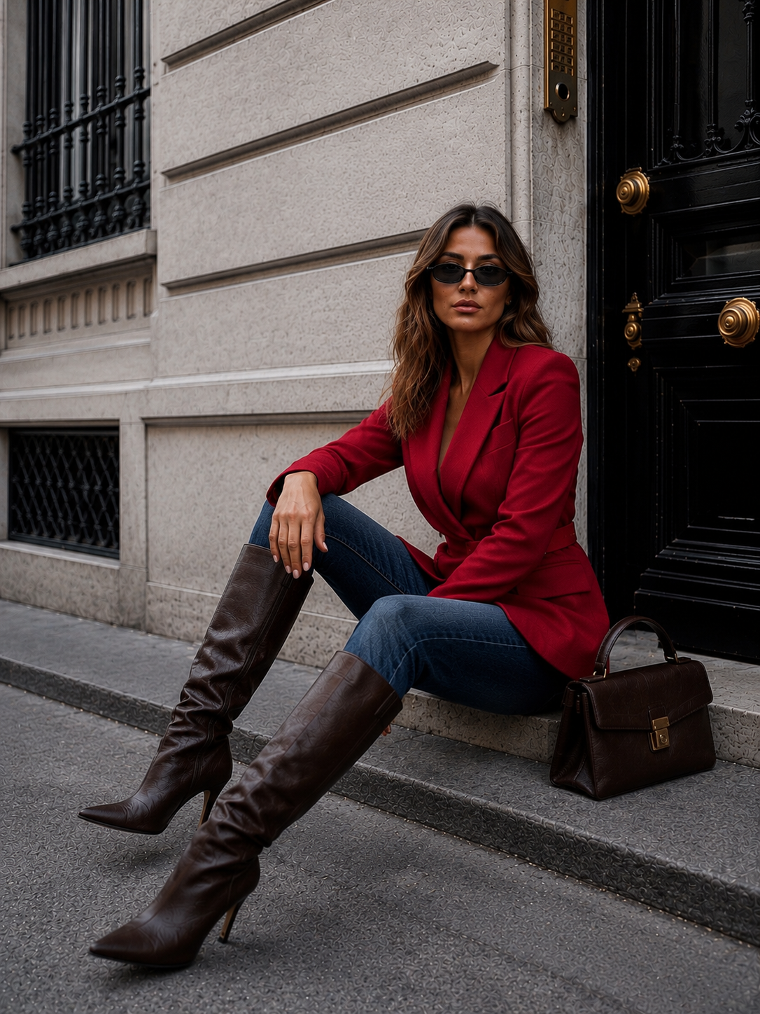 VICTORIA eleganten blazer s pasom - rdeč